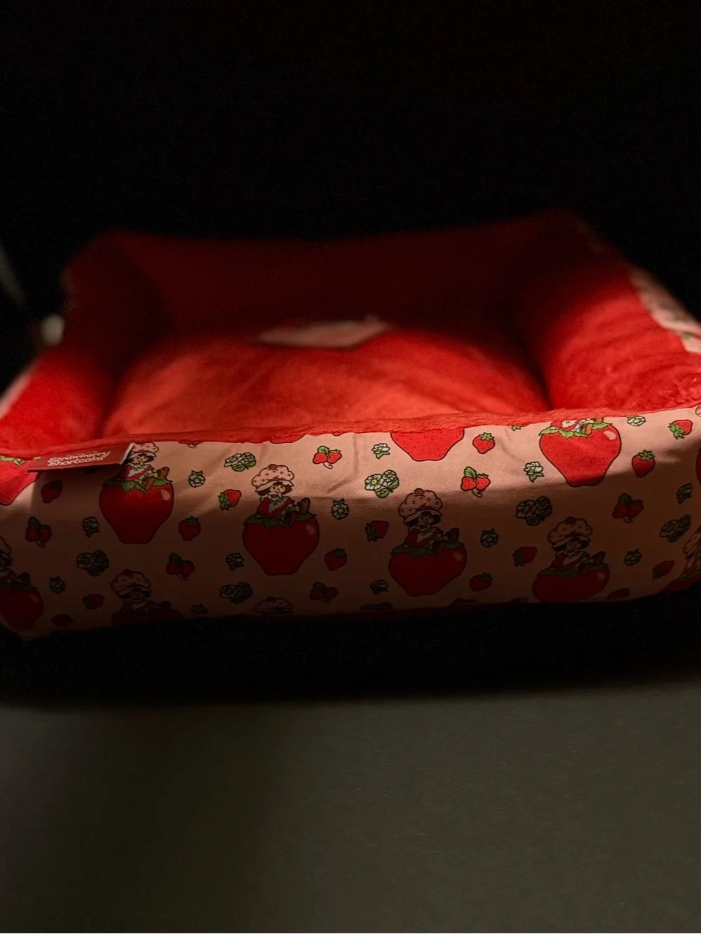 Plush Red Strawberry Print Pet Bed